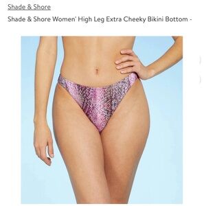 Shade Shore High Leg Extra Cheeky Bikini Bottom Pink Snake Swinsuit Womens S 4 6